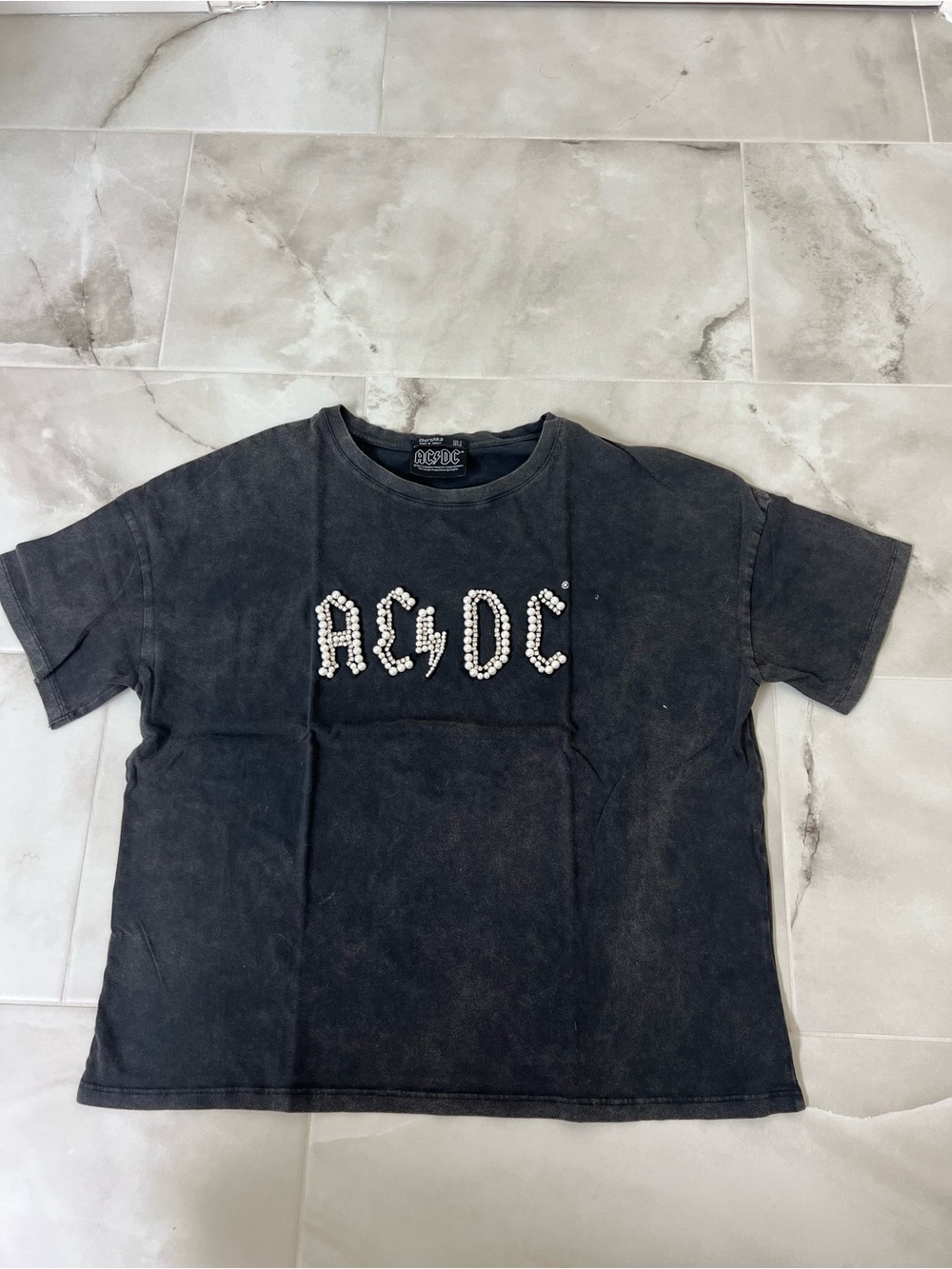 Bershka Tee with Pearl-Style AC/DC Logo